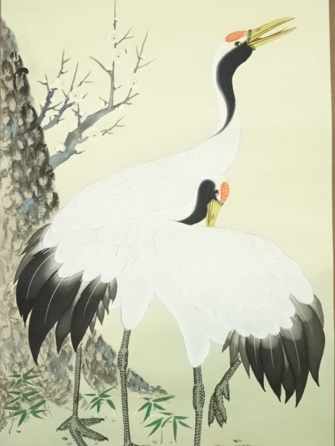 真作/月峰/松竹梅鶴亀図/桐共箱付/布袋屋掛軸HF-658 道具 ] - 道具 美峰筆 松竹梅鶴亀 肉筆絹本掛軸 | ネットショップ圭
